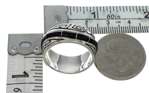 Southwest Genuine Sterling Silver And Jet Water Waves Jewelry Ring Size 8-1/4 VX59915